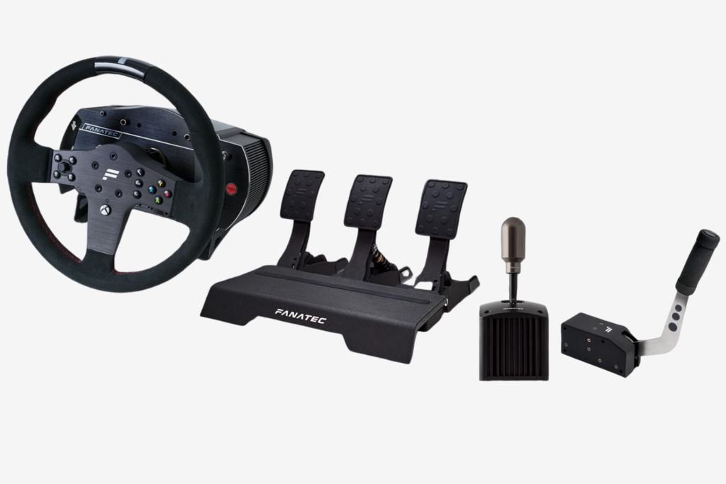 Fanatec Steering Wheel P1 with CSL ELite Wheel Base, CSL Elite Pedals LC, CLubSport Shifter and ClubSport Handbrake